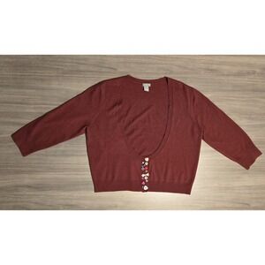 Vintage DELIAS Y2K Fun Button Graphic Accents Maroon Cardigan Crop Whimsy Sz XXL